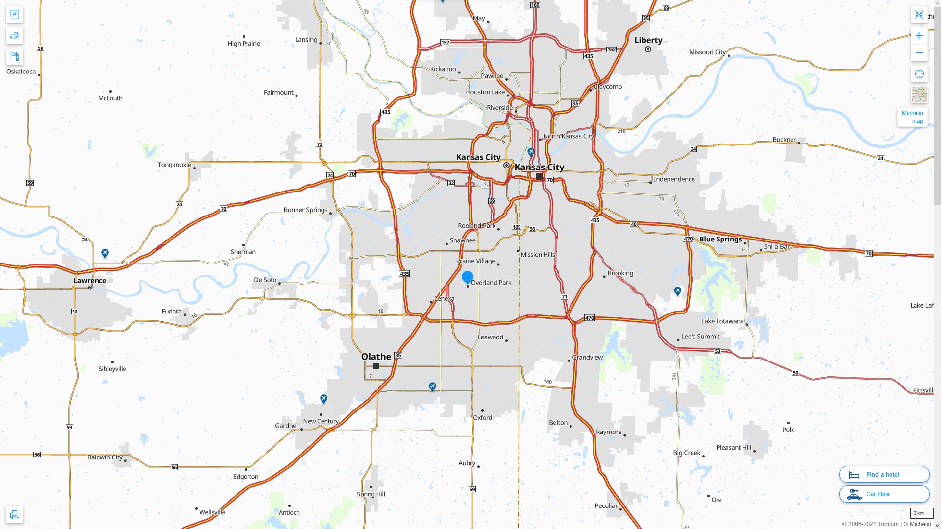 Overland Park Kansas Highway and Road Map